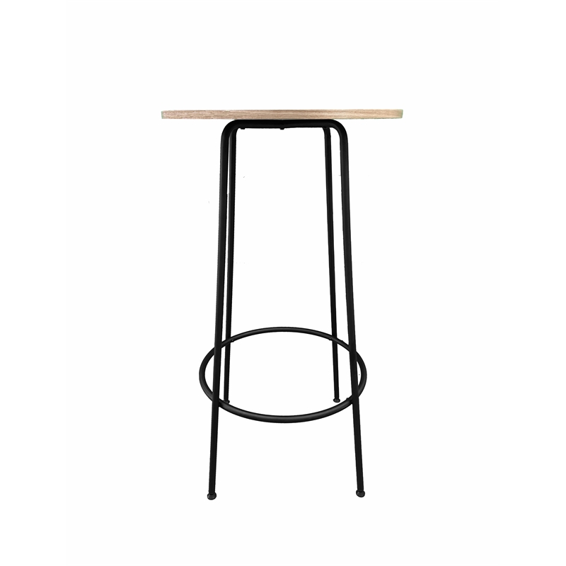 Pemberly Row Round Modern Wood Veneer/Metal Bar Table in Black