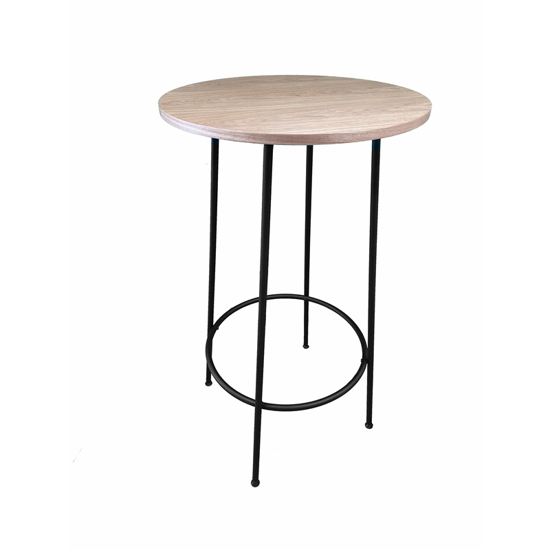 Pemberly Row Round Modern Wood Veneer/Metal Bar Table in Black