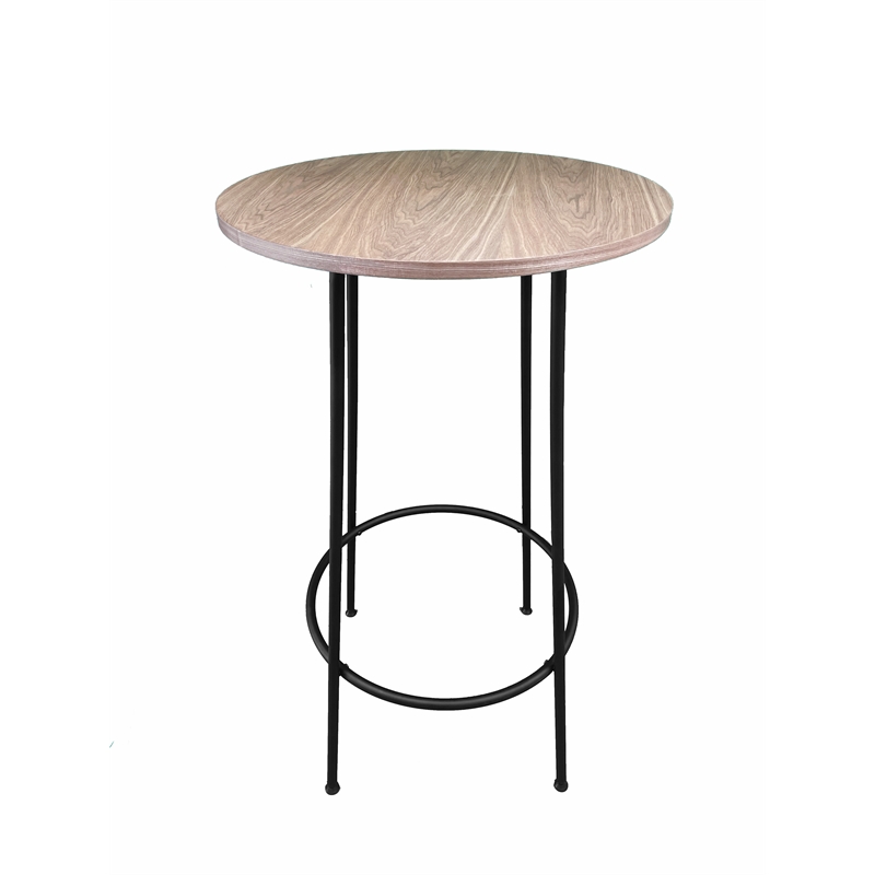 Pemberly Row Round Modern Wood Veneer/Metal Bar Table in Black