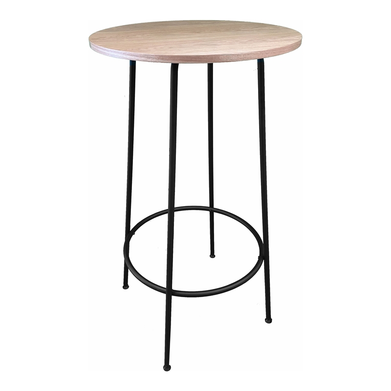 Pemberly Row Round Modern Wood Veneer/Metal Bar Table in Black