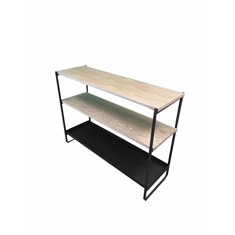 Pemberly Row Contemporary 3-Tier Wood Veneer/Metal Shelf in Black