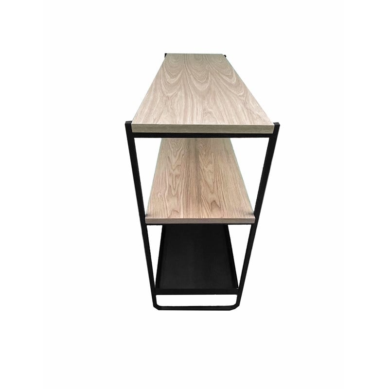 Pemberly Row Contemporary 3-Tier Wood Veneer/Metal Shelf in Black