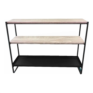 Pemberly Row Contemporary 3-Tier Wood Veneer/Metal Shelf in Black