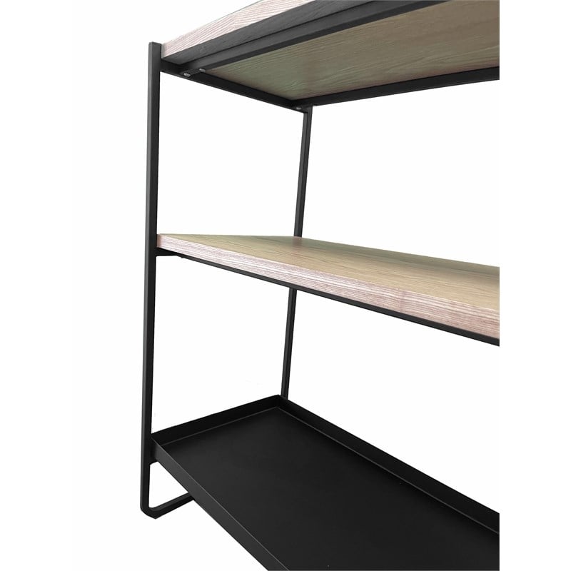 Pemberly Row Contemporary 3-Tier Wood Veneer/Metal Shelf in Black