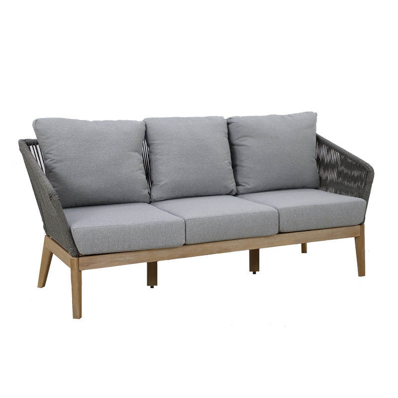 Pemberly Row Contemporary 3 Seater Sofa Acacia frame Gray Cushions