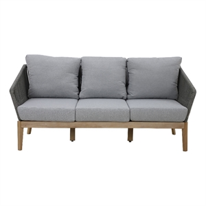 Pemberly Row Contemporary 3 Seater Sofa Acacia frame Gray Cushions