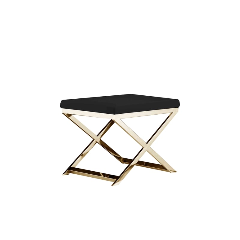 Pemberly Row Contemporary Stool Faux Leather Black & Gold Frame