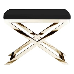 Pemberly Row Contemporary Stool Faux Leather Black & Gold Frame