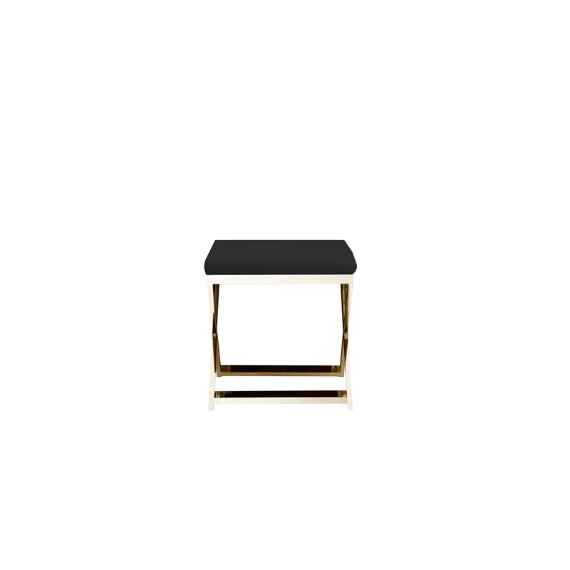 Pemberly Row Contemporary Stool Faux Leather Black & Gold Frame