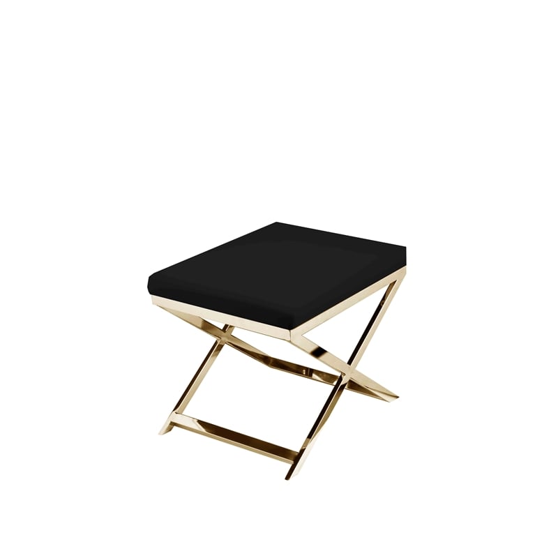 Pemberly Row Contemporary Stool Faux Leather Black & Gold Frame