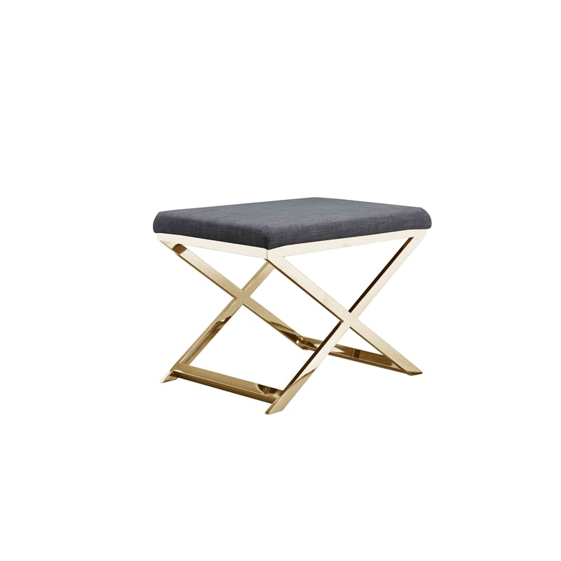 Pemberly Row Contemporary Stool Velvet Chocolate Fabric & Gold Frame