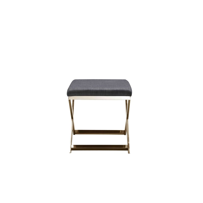 Pemberly Row Contemporary Stool Velvet Chocolate Fabric & Gold Frame