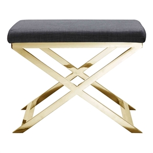 Pemberly Row Contemporary Stool Velvet Chocolate Fabric & Gold Frame