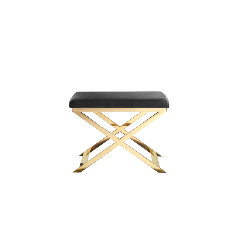 Pemberly Row Contemporary / Modern Stool in Velvet Gray & Gold Frame