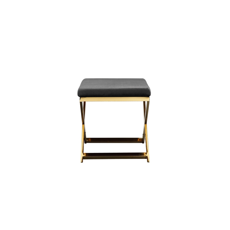 Pemberly Row Contemporary / Modern Stool in Velvet Gray & Gold Frame