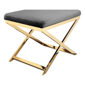 Pemberly Row Contemporary / Modern Stool in Velvet Gray & Gold Frame