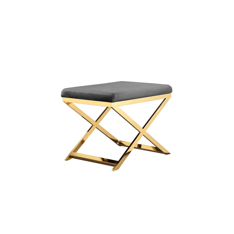 Pemberly Row Contemporary / Modern Stool in Velvet Gray & Gold Frame