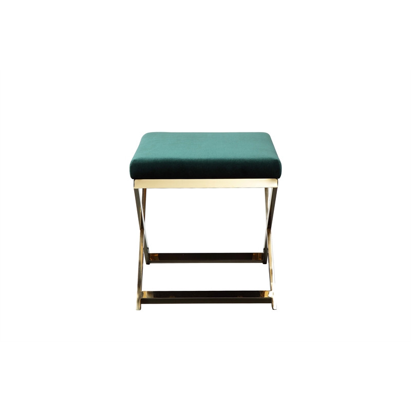 Pemberly Row Contemporary / Modern Stool in Velvet Green & Gold Frame
