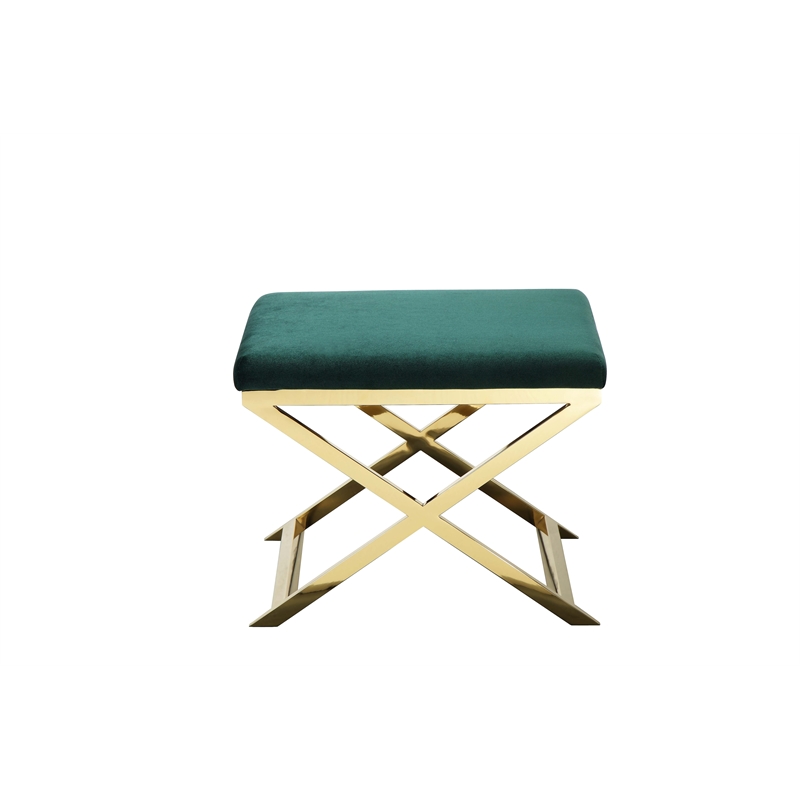 Pemberly Row Contemporary / Modern Stool in Velvet Green & Gold Frame