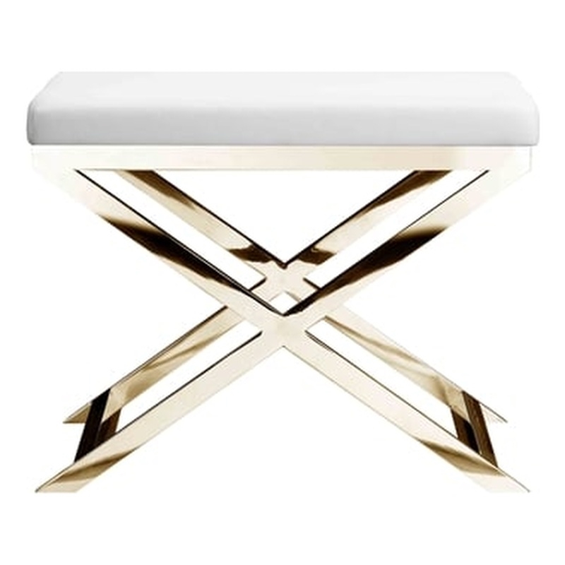 Pemberly Row Contemporary Stool Faux Leather White & Chrome Frame