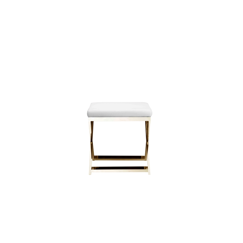 Pemberly Row Contemporary Stool Faux Leather White & Chrome Frame