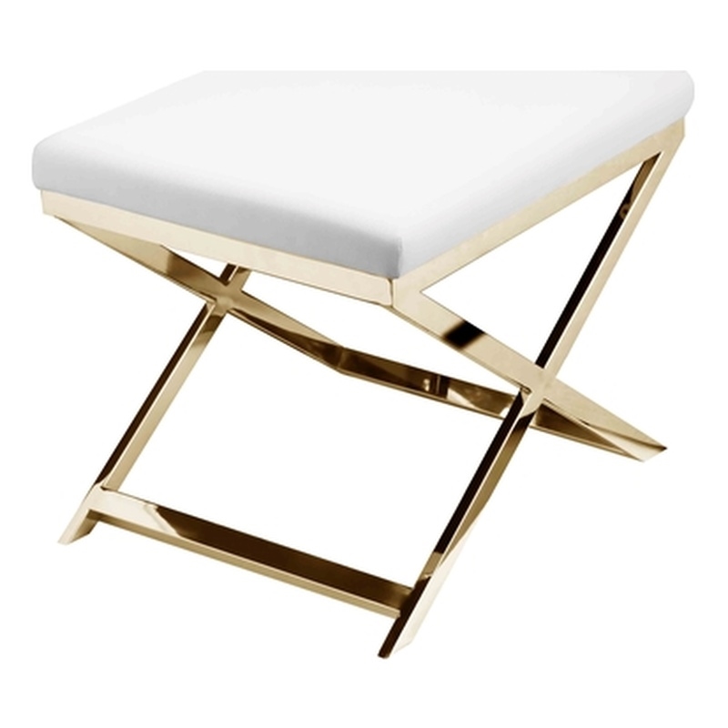 Pemberly Row Contemporary Stool Faux Leather White & Chrome Frame