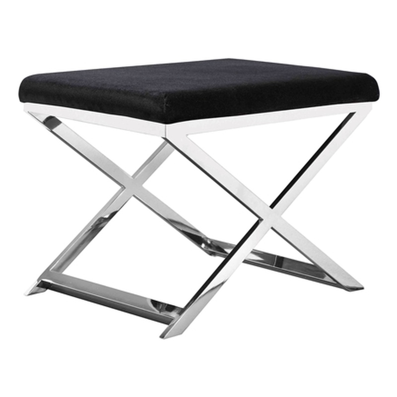 Pemberly Row Contemporary Stool in Faux Leather Black & Chrome Frame