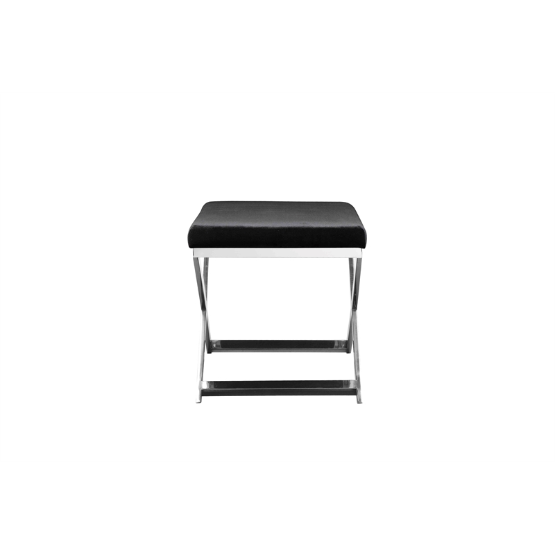 Pemberly Row Contemporary Stool in Faux Leather Black & Chrome Frame