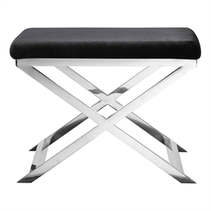 Pemberly Row Contemporary Stool in Faux Leather Black & Chrome Frame