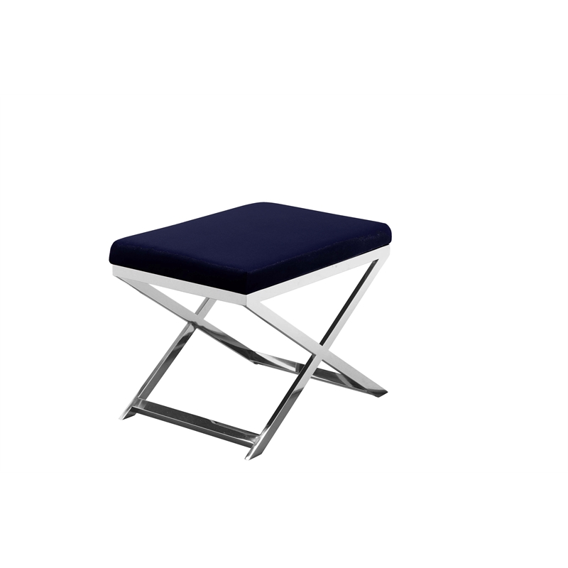 Pemberly Row Contemporary / Modern Stool in Velvet Navy & Chrome Frame