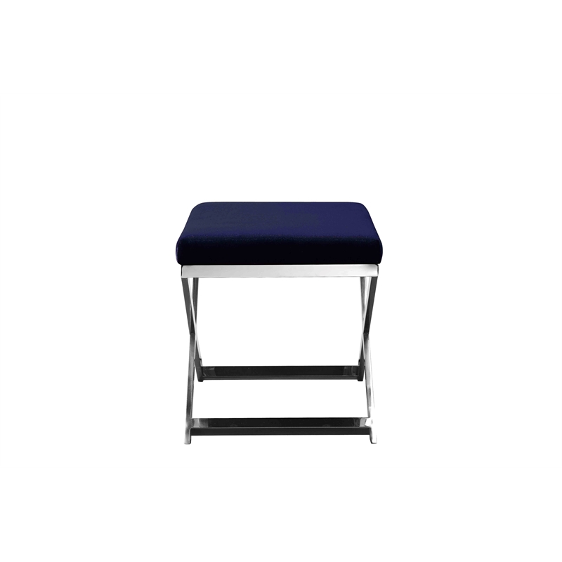 Pemberly Row Contemporary / Modern Stool in Velvet Navy & Chrome Frame