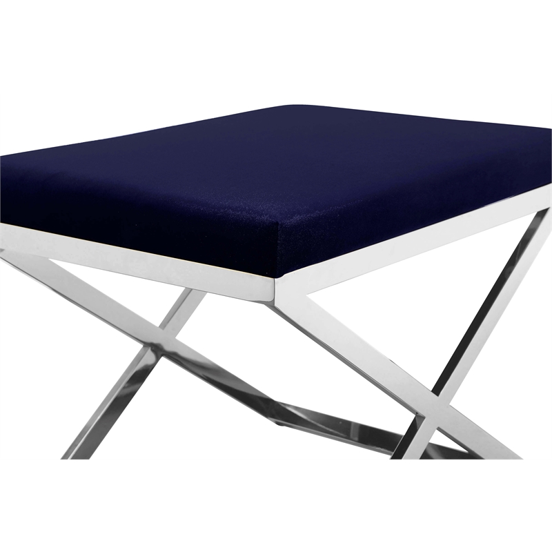 Pemberly Row Contemporary / Modern Stool in Velvet Navy & Chrome Frame