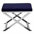 Pemberly Row Contemporary / Modern Stool in Velvet Navy & Chrome Frame