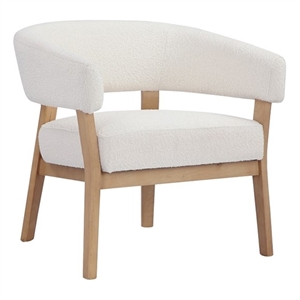 Pemberly Row Contemporary Lounge Chair in Boucle Fabric White