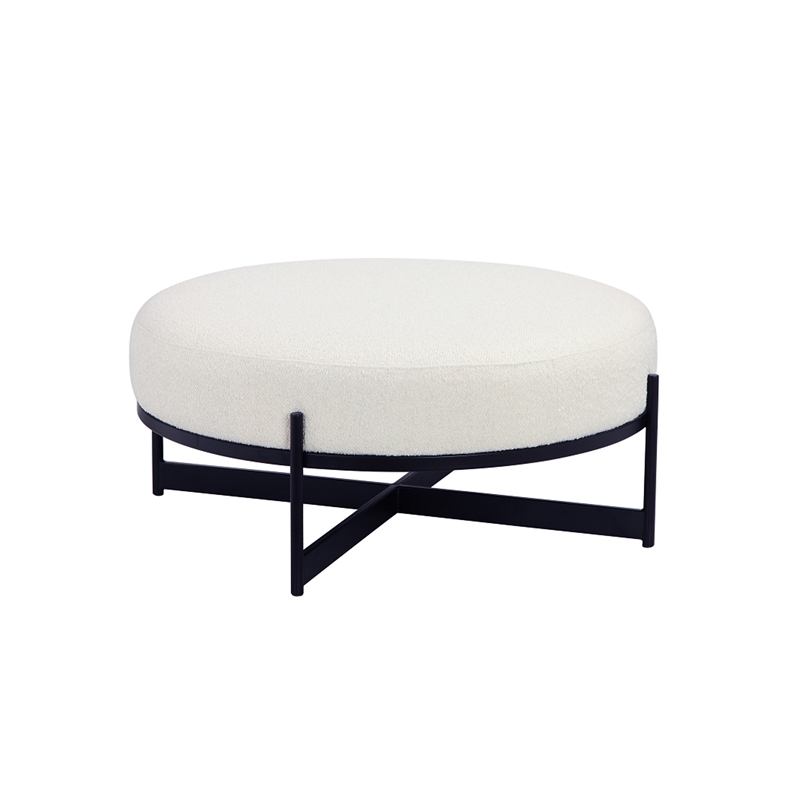 Pemberly Row Contemporary Round Bench in Boucle Fabric White
