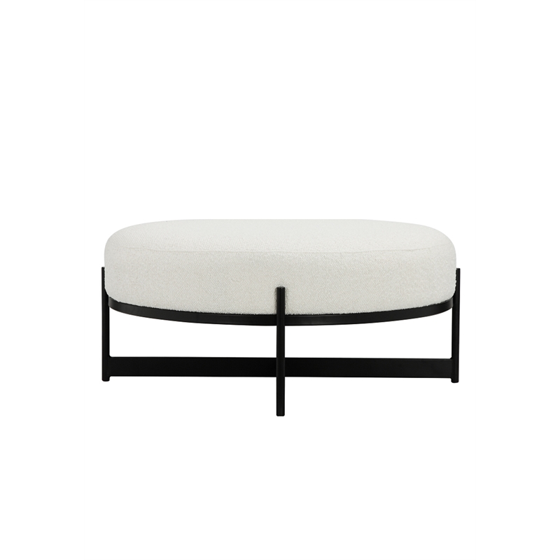 Pemberly Row Contemporary Round Bench in Boucle Fabric White
