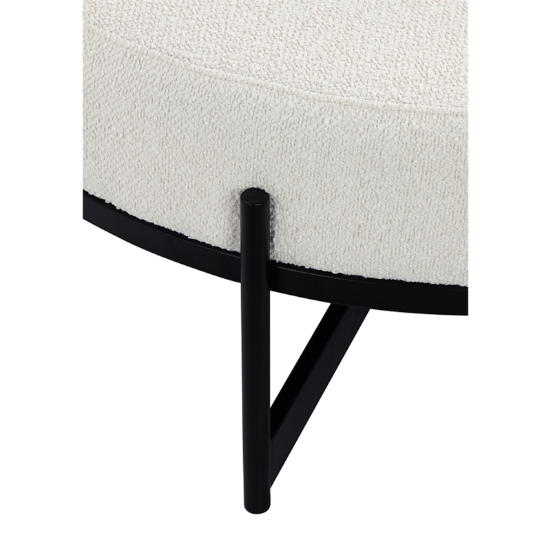 Pemberly Row Contemporary Round Bench in Boucle Fabric White