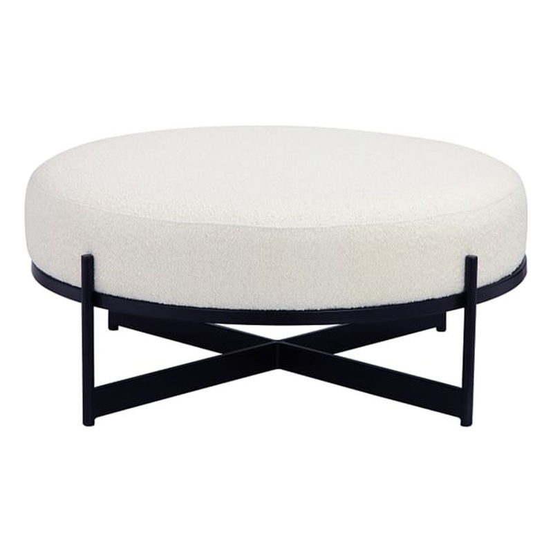 Pemberly Row Contemporary Round Bench in Boucle Fabric White
