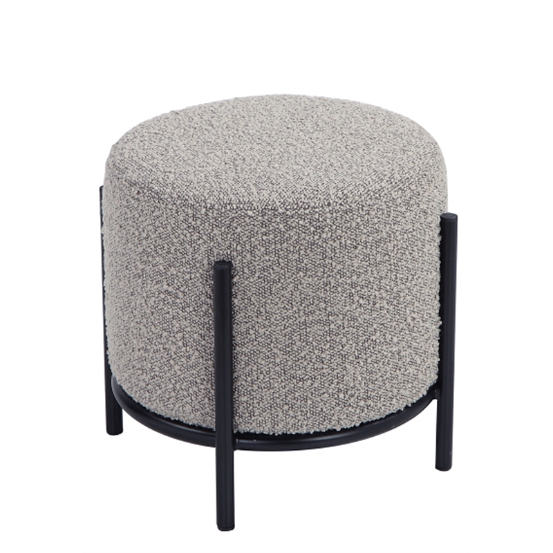Pemberly Row Contemporary / Modern Round Stool in Boucle Fabric Gray