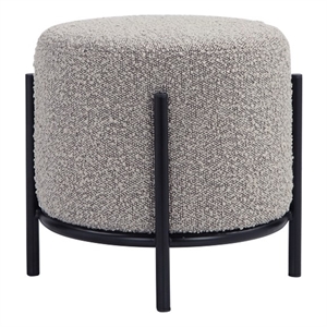 Pemberly Row Contemporary / Modern Round Stool in Boucle Fabric Gray