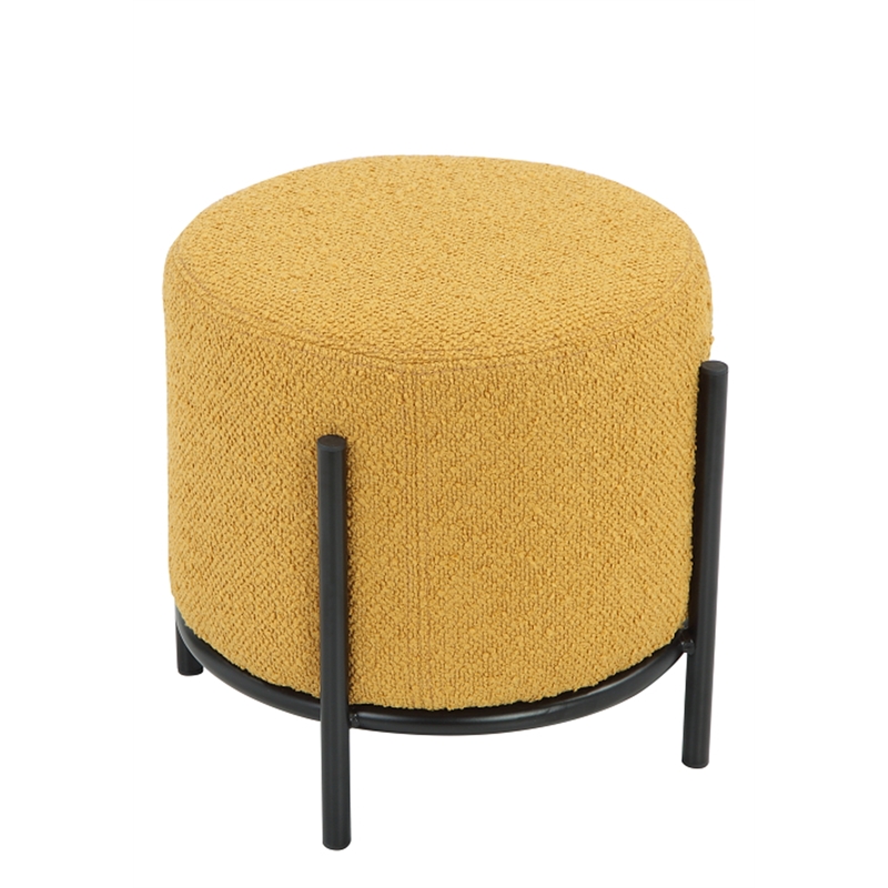 Pemberly Row Contemporary Round Stool in Boucle Fabric Yellow