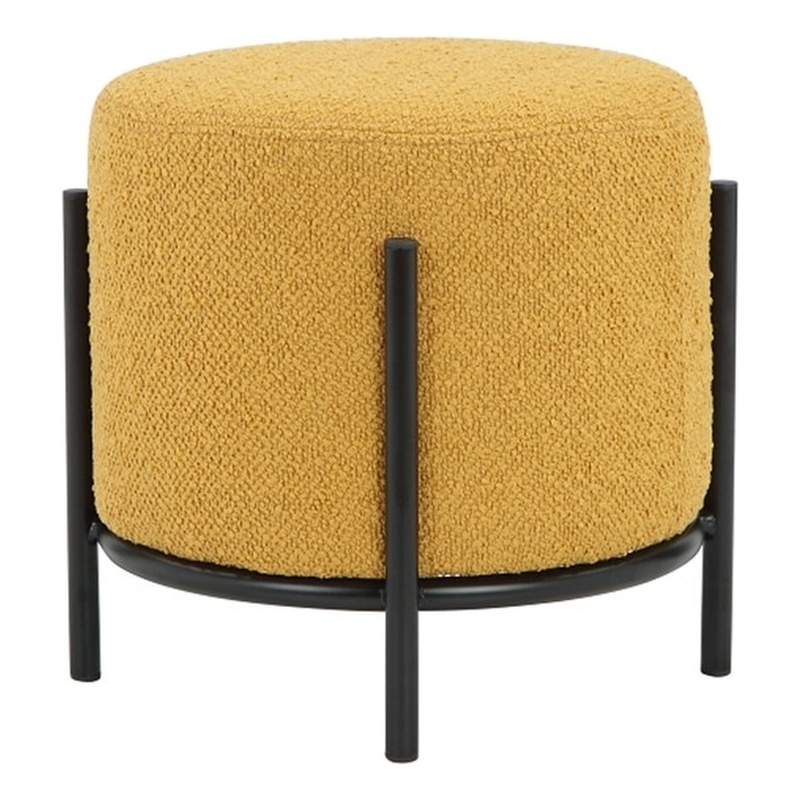 Pemberly Row Contemporary Round Stool in Boucle Fabric Yellow