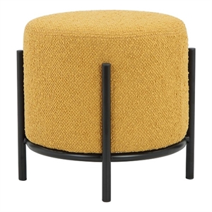 Pemberly Row Contemporary Round Stool in Boucle Fabric Yellow