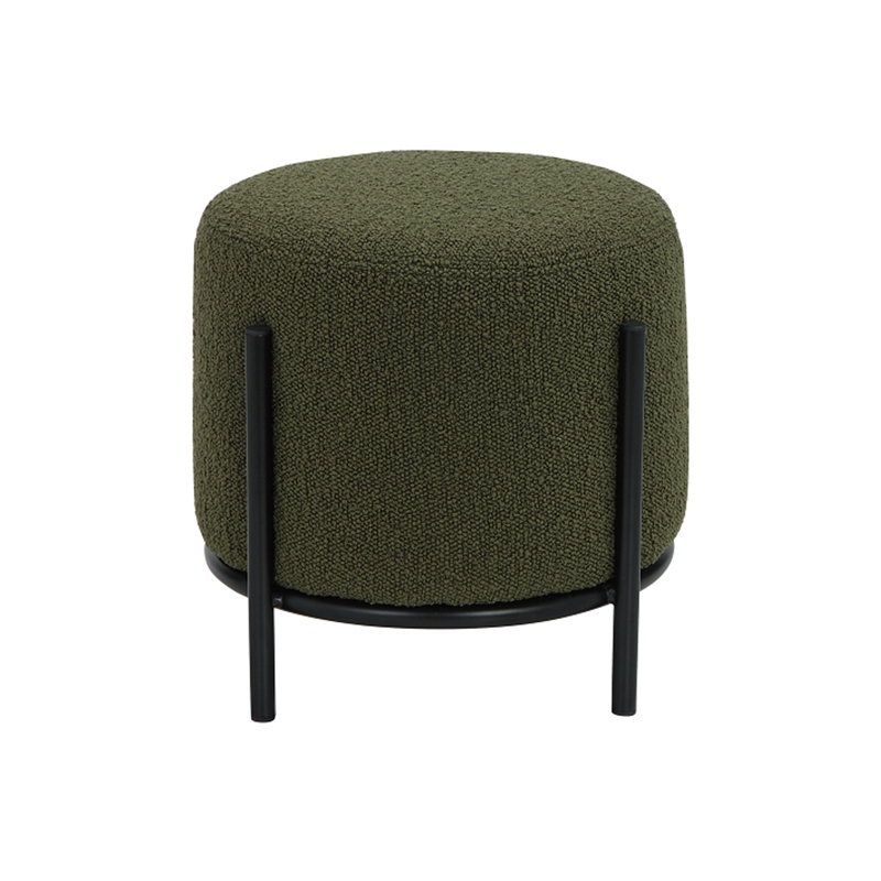 Pemberly Row Contemporary Round Stool in Boucle Fabric Green