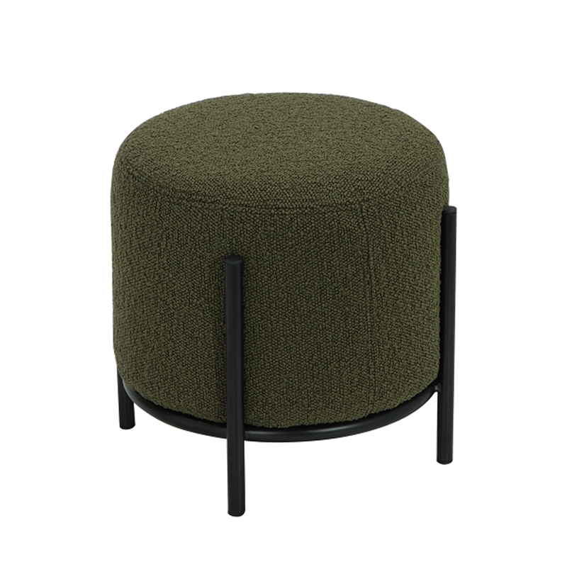 Pemberly Row Contemporary Round Stool in Boucle Fabric Green