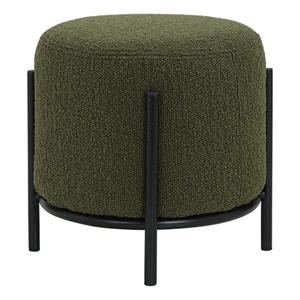 Pemberly Row Contemporary Round Stool in Boucle Fabric Green