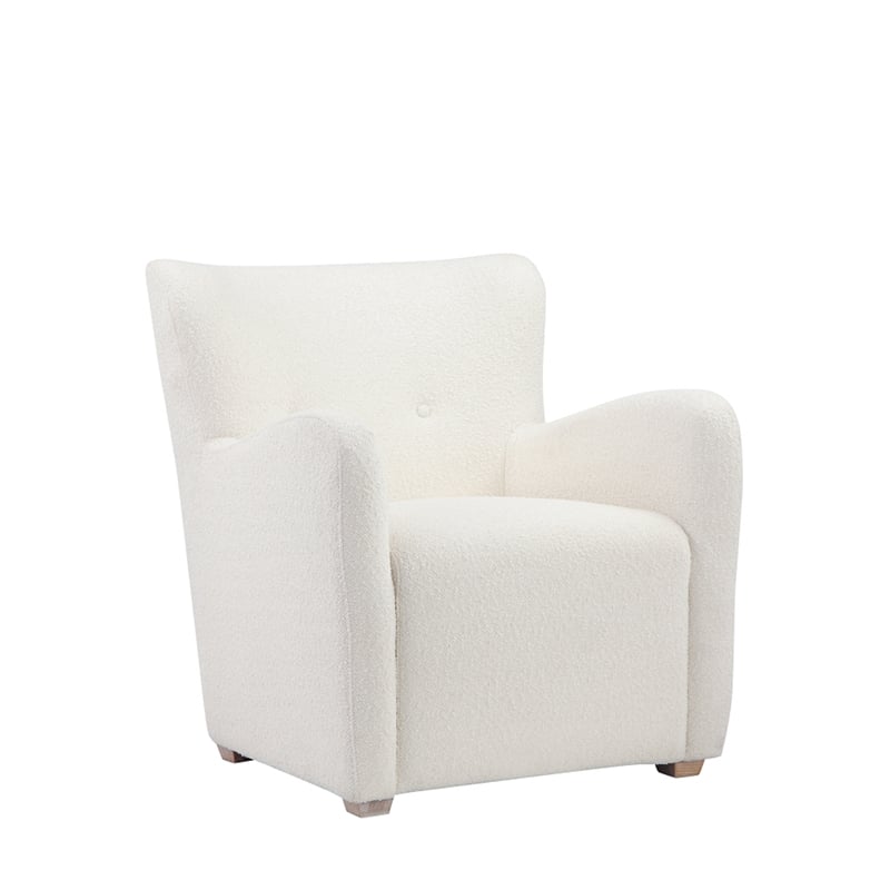 Pemberly Row Contemporary Lounge Chair in Boucle Fabric White