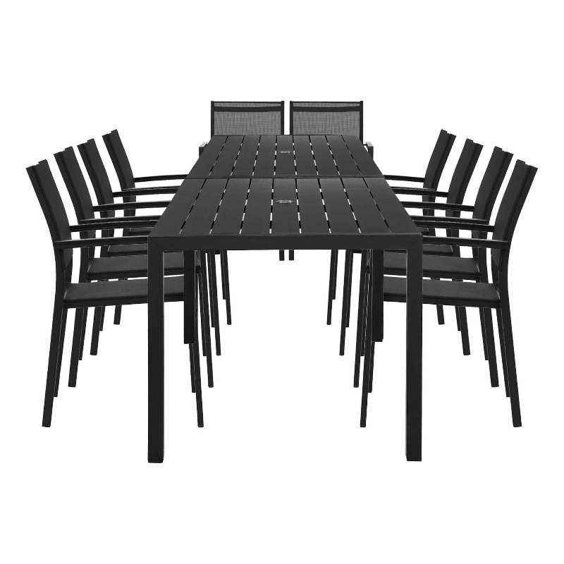 Pemberly Row 14-Piece Modern Aluminum Dining Set in Black Finish