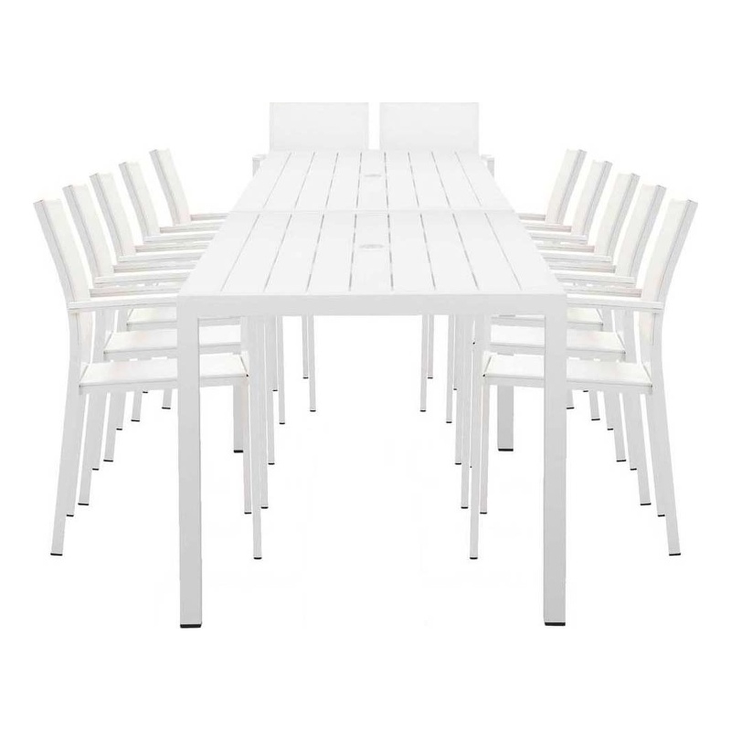 Pemberly Row 14-Piece Modern Aluminum Dining Set in White Finish