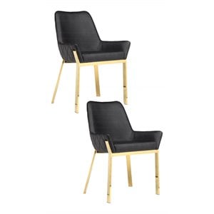 Pemberly Row 19.3&quot Faux Leather Tufted Chair in Black/Gold (Set of 2)